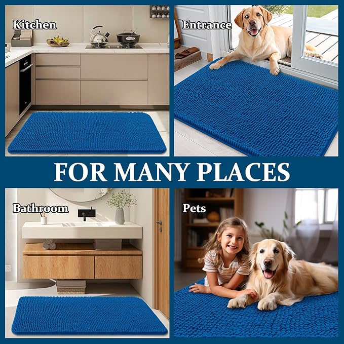 OLANLY Dog Door Mat for Muddy Paws 70x32, Absorbs Moisture and Dirt, Absorbent Non-Slip Washable Doormat, Quick Dry Chenille Mud Mat, Entry Indoor Entryway Carpet for Inside Floor, Deep Navy Blue