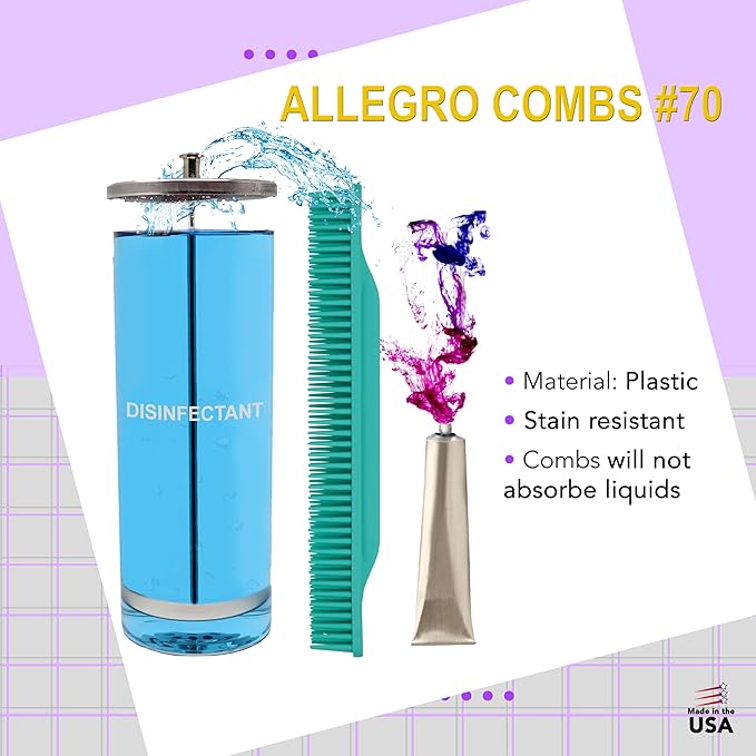 Allegro Combs #70 3-Row Detangling Comb, Wide Tooth Curl Defining Brush, Perfect for Women Curly Hair Stylists, Curl Defining Comb, Made In The USA, Mint