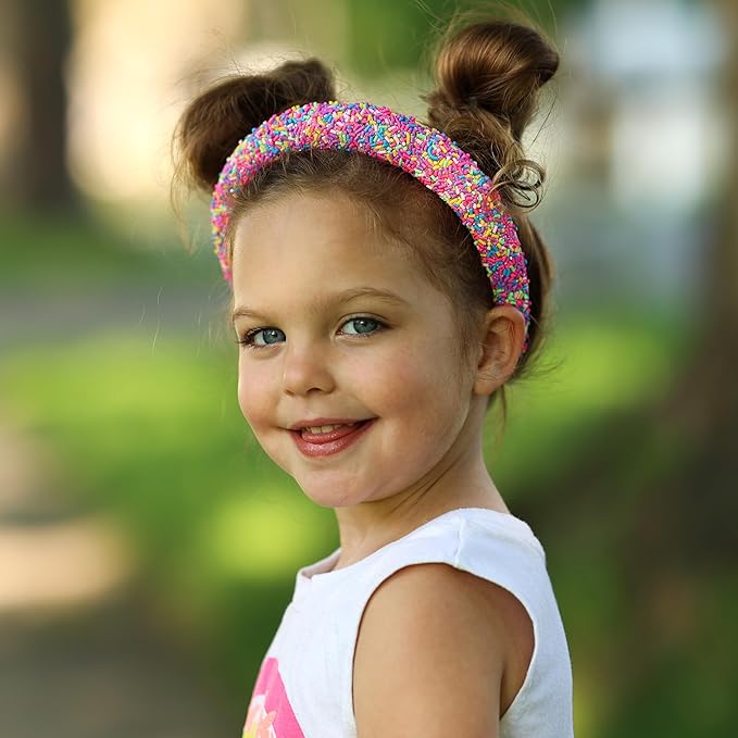 FROG SAC Sprinkle Headbands for Girls, Purple Padded Confetti Head Band for Kids, Thick Puffy Hair Bands for Children, Wide Little Girl Hairband Hair Accessories