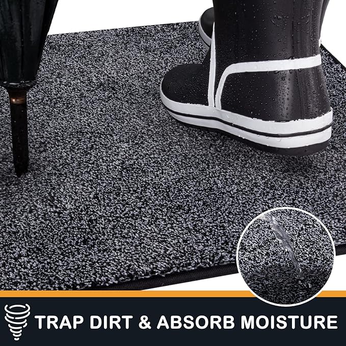 PURRUGS Dirt Trapping Door Mat 24" x 35.5", Non-Slip Machine Washable Entryway Rug, Dog Doormat, Indoor Front Door Mat, Super Absorbent Entry Rug for Muddy Shoes & Paws, Bluish Grey-Black