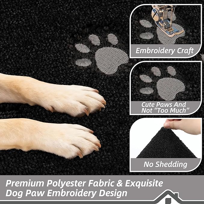 BEQHAUSE Dog Door Mat for Mud Paws Dirt Trapper Doormat Non-Slip Entryway Rugs Absorbent Welcome Mat Washable Indoor Floor Mat Low-Profile for Front Door, 32" x 70", Black