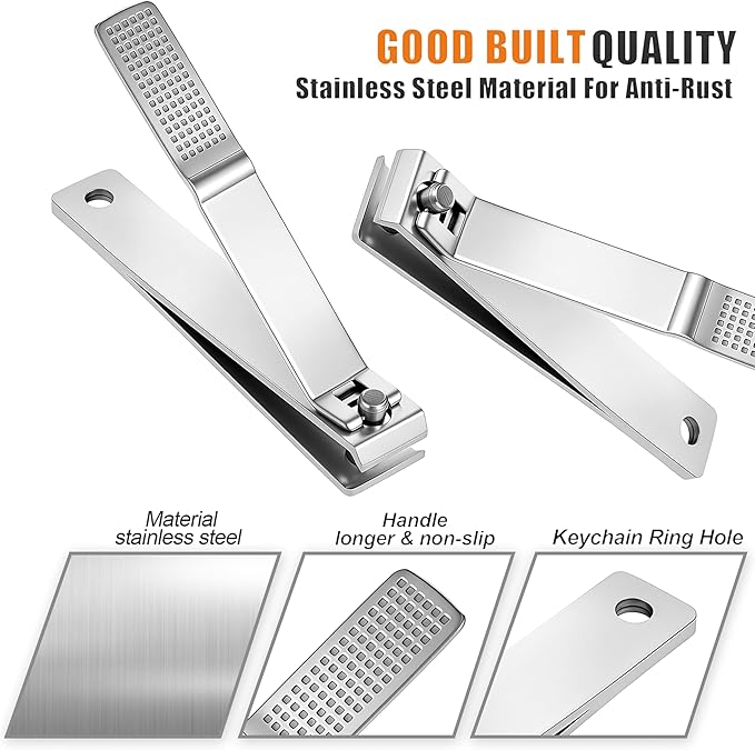 10-Pack Toenail Clippers, Straight Edge Toe Nail Clippers Bulk for Thick Nails, Large Stainless Steel Nail Clipper for Men Women Adults, 3.15 inch Long Handle Nail Clipper Set (Silver)