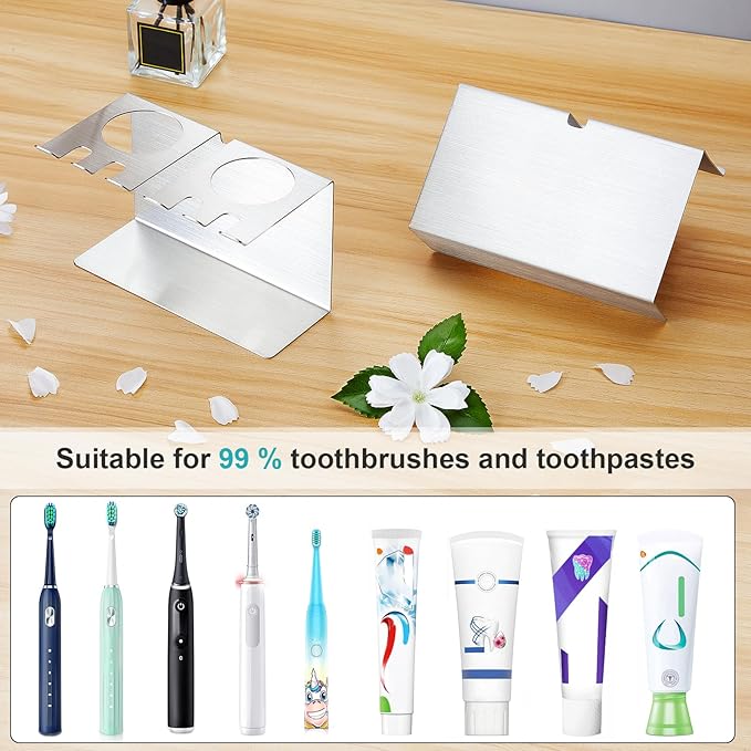 Toothbrush Head Holders, Electric Tooth Brush Head Holder, Wall Mounted Toothpaste Holder for Bathrooms Shower, Adhesive Tooth Brushing Holder Razor Holder Organizer Storage (Silver)