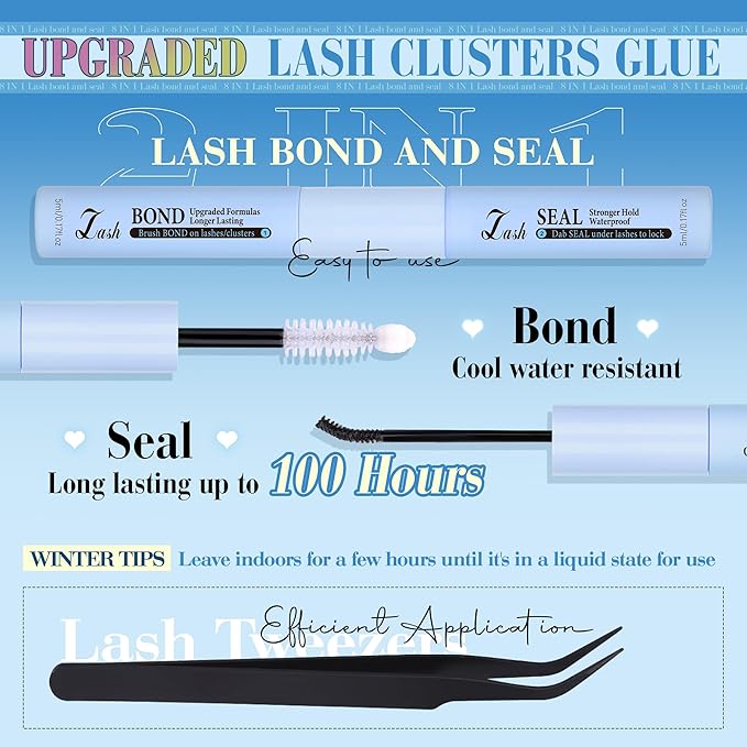 CORUSCATE Lash Clusters Kit 160D+260D Eyelash Clusters 12-24mm Long Lash Extension Kit thick Cluster Eyelash Extensions Volume Strip Mink Lashes Individual Dramatic Lash Kit with Lash Bond and Seal
