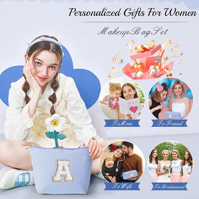YOOLIFE Initial Makeup Bag Gifts - 2 Pieces Make Up Bag Makeup Pouch Travel Makeup Bag Cosmetic Bags for Women Makeup Organizer Bag Small Makeup Brush Bag Women Gifts Daughter Gifts for Women Letter V