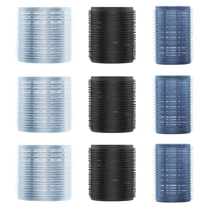 9pcs Hair Rollers Set, Heatless Curlers for Long Medium Short Hair, Self Grip Hair Rollers 3 Sizes in 1 Set, Dark Blue
