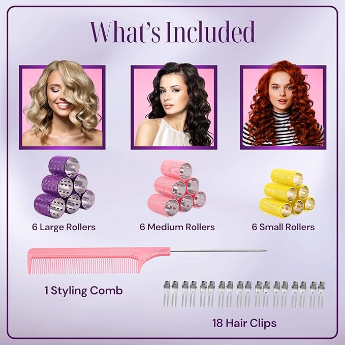 Thermal Rollers for Hair - 37 Self Grip Hair Rollers with 18 Clips and Styling Comb - Aluminum Thermal Hair Rollers for Volume and All-Day Curls - For Short, Medium, and Long Hair (Small)