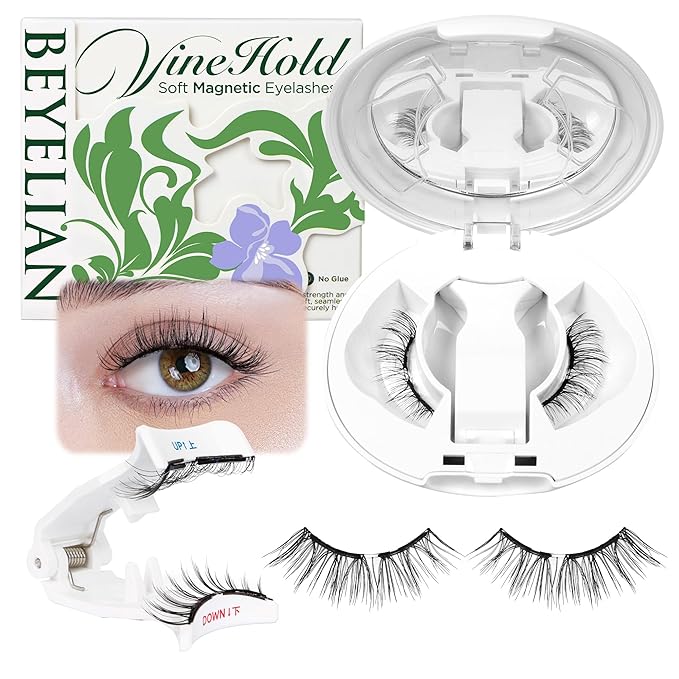 BEYELIAN Magnetic Eyelashes with Applicator, Upgrade Soft Magnetic Lashes Portable Magnetic Eyelashes Natural Look, Reusable, No Glue Needed Fales Eyelashes AJH068 (All-In-One & Comfortable)