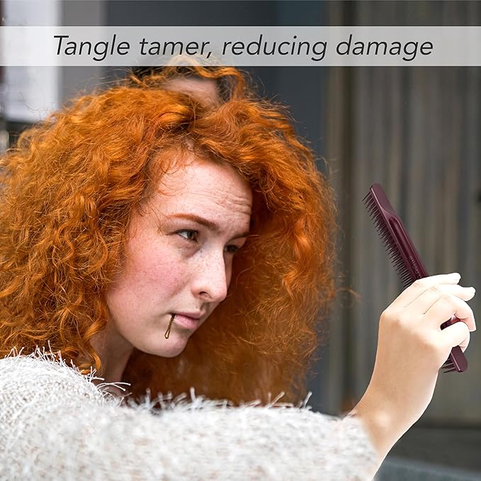 Allegro Combs 3 Row Detangling Comb, Wide Tooth Curl Defining Brush, Perfect for Curly Hair Stylists, Curl Defining Comb, Made In The USA, Burgundy, 1 Piece