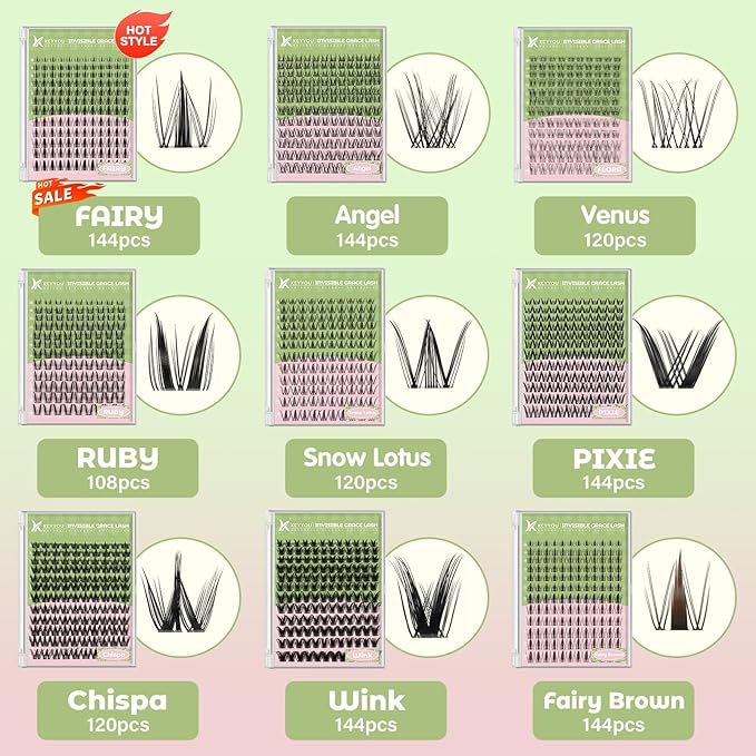 KEYYOU Venus Lash Clusters C Curl Fairy Lash Extension Eyelash Extension Wispy Natural Invisible Band Lash with Waterproof DIY Lash Extension at Home(Venus-C-16MM)
