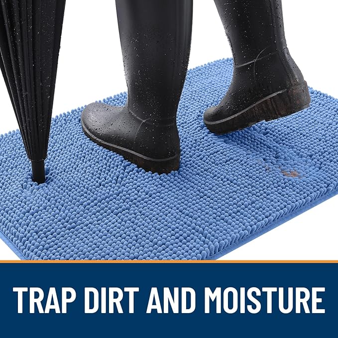 OLANLY Dog Door Mat for Muddy Paws 47x17, Absorbs Moisture and Dirt, Absorbent Non-Slip Washable Doormat, Quick Dry Chenille Mud Mat, Entry Indoor Entryway Carpet for Inside Floor, Cornflower Blue