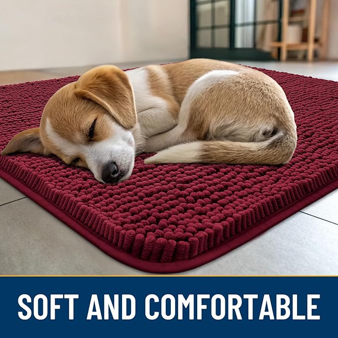 Smiry Dog Door Mat for Muddy Paws 59x35, Absorbs Moisture and Dirt Doormat, Non-Slip Washable Quick Dry Chenille Front Door Mat Indoor Entrance, Entryway Carpet for Inside Floor, Burgundy