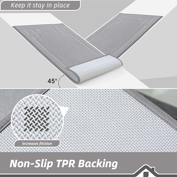 BEQHAUSE Door Mat 20" x 32", Non-Slip Door Mats Indoor Entryway Rugs Washable Low-Profile Absorbent and Stain Resist Floor Mats, Dog Door Mat for Front Back Door, Mud Wet Shoes & Paws, Light Grey