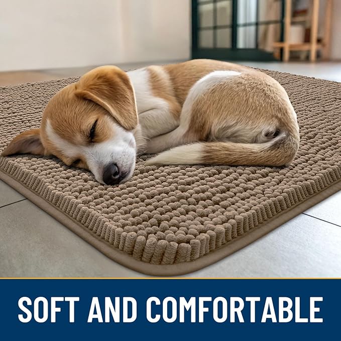 Smiry Dog Door Mat for Muddy Paws 47x20, Absorbs Moisture and Dirt Doormat, Non-Slip Washable Quick Dry Chenille Front Door Mat Indoor Entrance, Entryway Carpet for Inside Floor, Camel