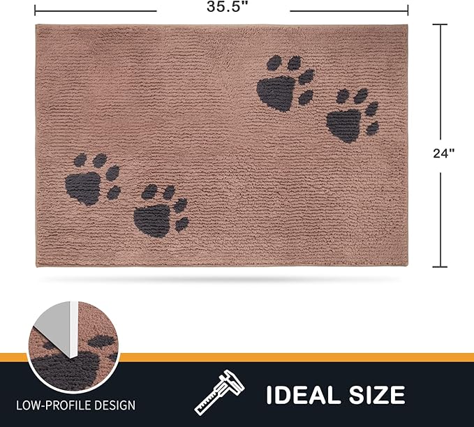 PURRUGS Dirt Trapping Door Mat 24" x 35.5", Non-Skid/Slip Machine Washable Microfiber Entrance Rug, Shoes Scraper, Dog Doormat, Super Absorbent Floor Mat for Muddy Wet Shoes and Paws, Light Brown