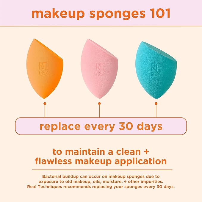 Real Techniques Miracle Concealer Sponge, Makeup Blending Sponge For Liquid & Cream Concealer, Elongated Shape For Precise Application Under Eyes & Tight Areas, Yellow, Latex-Free Foam, 2 Count