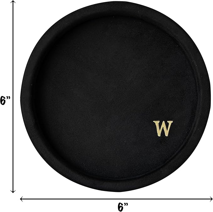 COLLECTIVE HOME - Velvet Jewelry Tray, 6" Monogrammed Jewelry Dish, Smooth Velour Display Dish for Rings, Earrings, Necklaces, Makeup, Personalized Gifts for Women (Black-w)