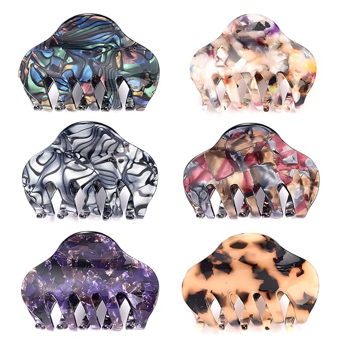 Tortoise Shell Hair Claw Clips, 2.4 Inch Medium Size Acrylic Hair Banana Barrettes, Non-slip Strong Hold French Jaw Clips,Leopard print Stylish Hair Clamps for Women Girls,Pack of 6