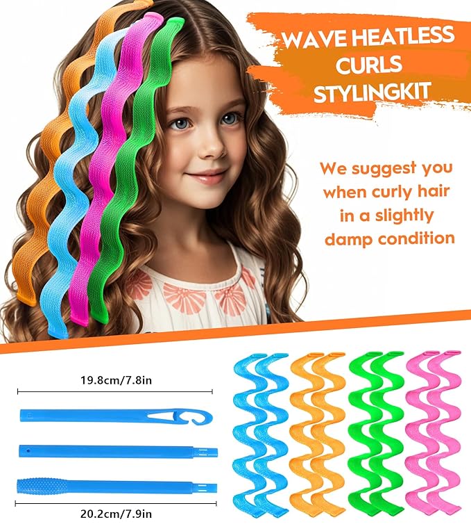 42 Pieces Heatless Waves Hair Curler, No Heat Damage Wavy Hair Curlers with 2 Sets of Styling Hooks, Heatless Curls for Women Girls Long Medium Hair (4 Colors,45cm/ 17.7")