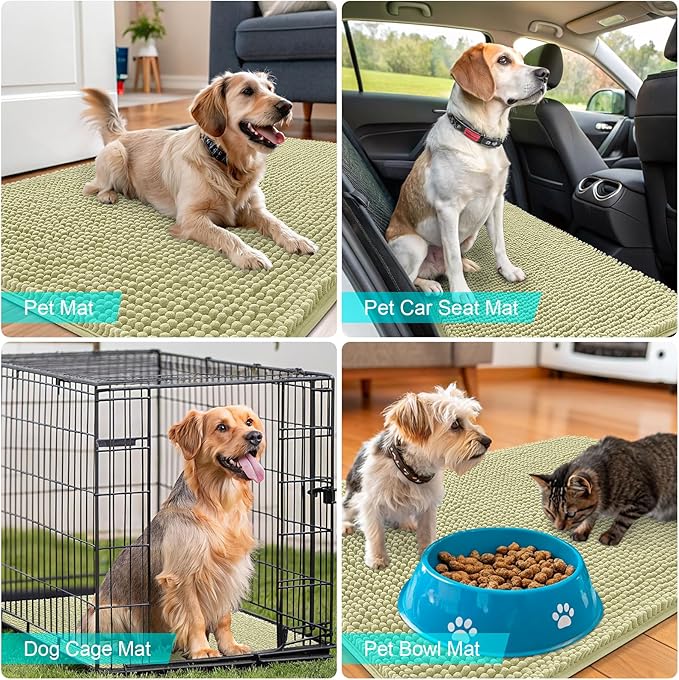 OLANLY Dog Door Mat for Muddy Paws 24x16, Absorbs Moisture and Dirt, Absorbent Non-Slip Washable Doormat, Quick Dry Chenille Mud Mat for Dogs, Entry Indoor Entryway Carpet for Inside Floor, Vanilla