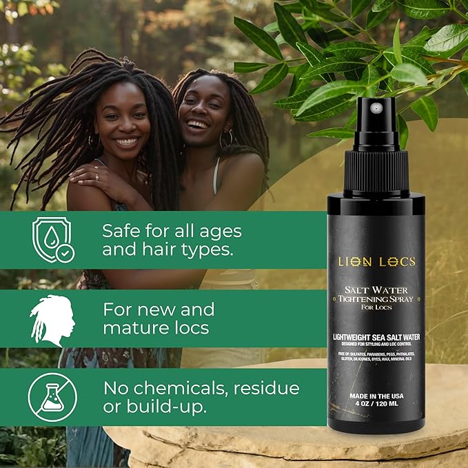 Lion Locs Starter Twist and Lock Spray for New Dreadlocks | Texturizes & Great for Styling - Vegan Sea Salt Mist with Essential Oils & Aloe (4oz)