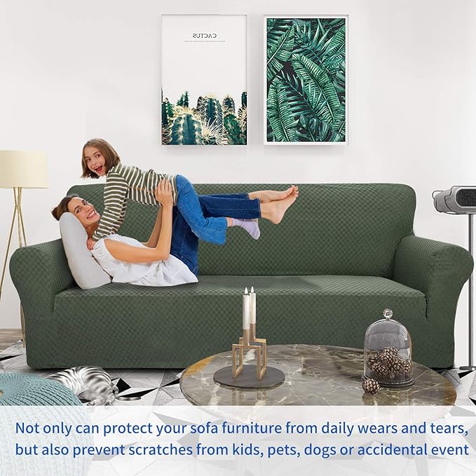 ZNSAYOTX 1 Piece Jacquard Couch Covers for 3 Cushion Couch High Stretch Sofa Cover for Pets Dogs Anti Slip Extra Large Sofa Slipcovers Furniture Protector (XL Sofa, Army Green)