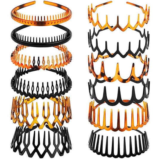 12Pcs Zigzag Headbands with Teeth for Women's Hair Non Slip, Plastic Wavy Skinny Head Bands Comb Fashion Hair Accessories–6 Styles & 2 Colors, Versatile Use