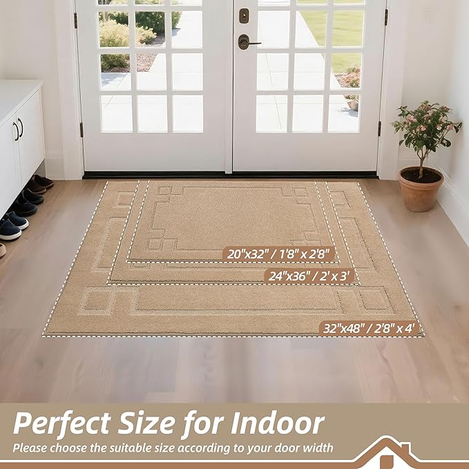 BEQHAUSE Door Mat 32" x 48", Non-Slip Door Mats Indoor Entryway Rugs Washable Low-Profile Absorbent and Stain Resist Floor Mats, Dog Door Mat for Front Back Door, Mud Wet Shoes & Paws, Beige