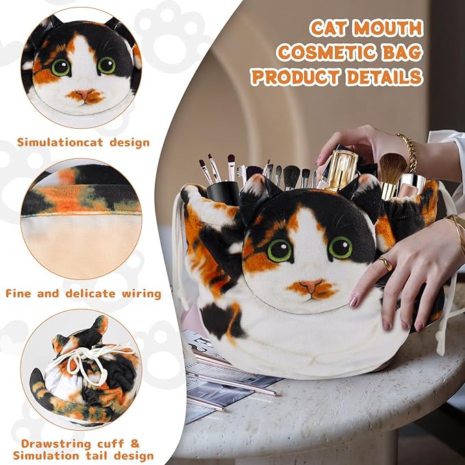Openhaha Drawstring Travel Organizer, Cosmetic Pouch - Cat Gift, Lay Flat Makeup Bag Gifts for Cat Lovers