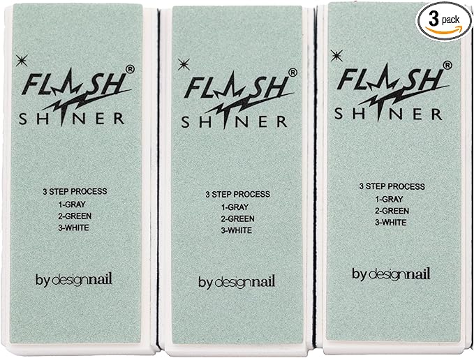 Flash Shiner® Block – 3-Way Nail Buffer – Pack of 3 – Professional Nail Buffer for Natural Shine – Smooths, Conditions & Polishes – Manicure Tool for Home or Salon Use