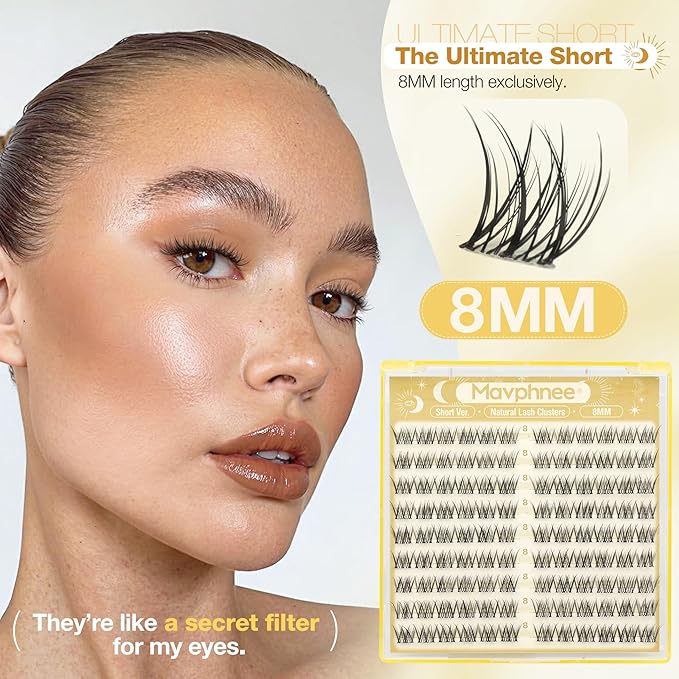 8MM Lash Clusters Natural Cluster Eyelash Extensions Clear Band Cluster Lashes Short CC Curve Pestañas Postizas Naturales Fluffy Wispy DIY Lashes for No Makeup Look (108PCS)