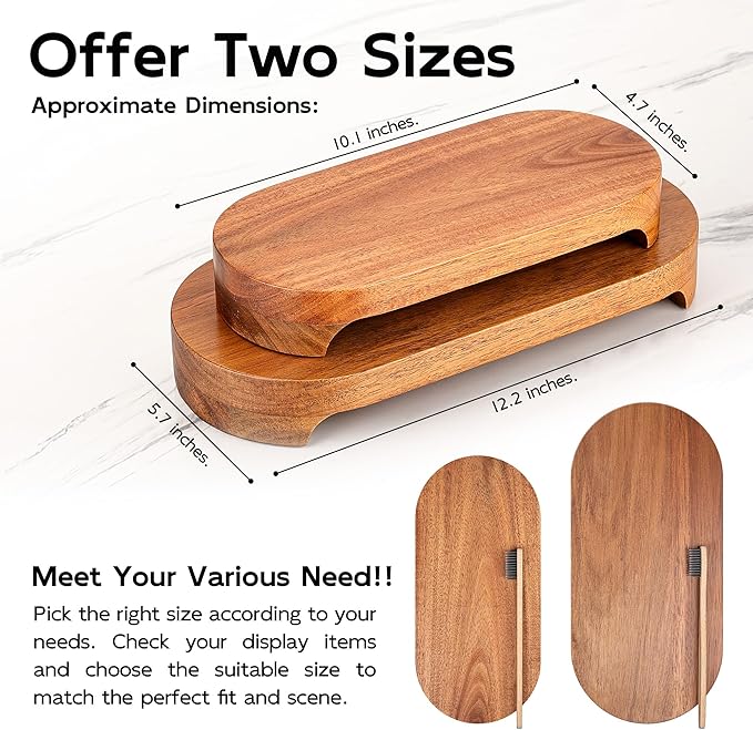 Acacia Wood Risers for Decor Display, Bathroom Counter Decorative Tray, Soap Dish Risers, Pedestal Stand for Bottles,Candle,Plant, Counter Decor for Vanity. (Nature Acacia)