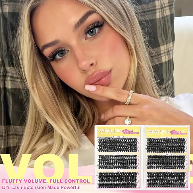 Lash Clusters 448Pcs (60D+80D+100D), Fluffy Wispy Lashes Clusters, D-Curl Cluster Eyelash Extensions 10-16mm - 100% Vegan, Beginner Friendly