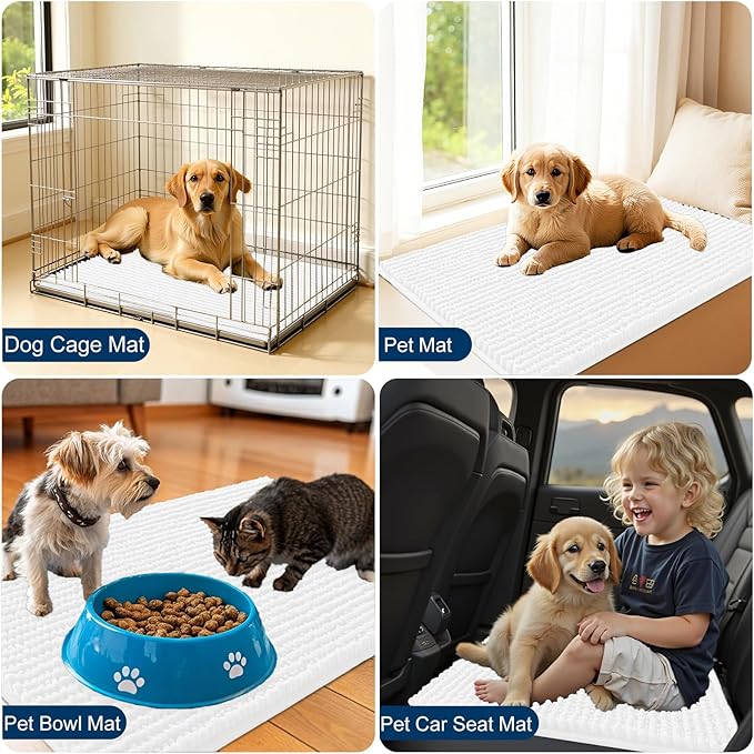 OLANLY Dog Door Mat for Muddy Paws 70x46, Ultra Absorbent Chenille Mud Doormat, Non-Slip Washable and Dirt Trapping Doormat for Indoor Entryway, Quick-Dry Indoor Pet Bed Mats for Dogs, White