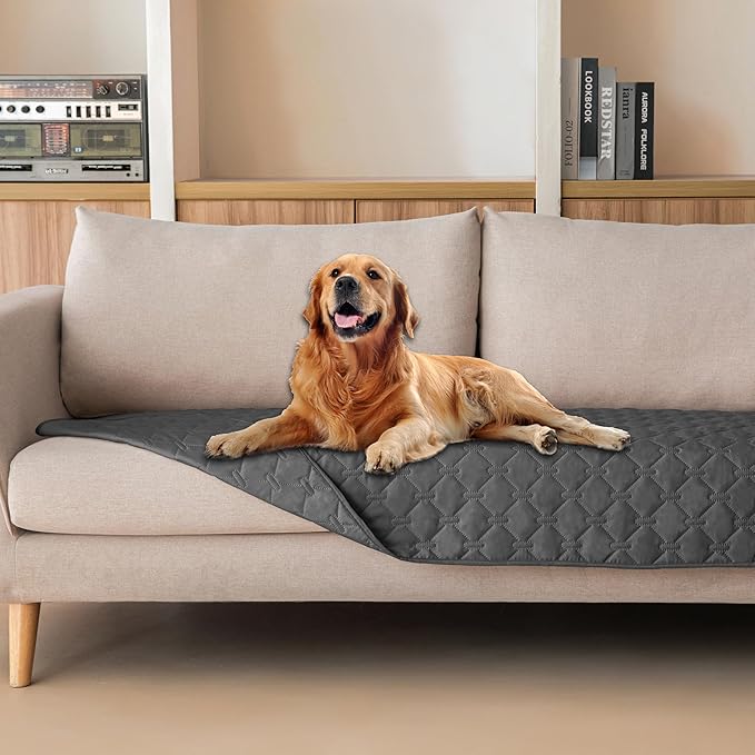 gogobunny 3X Stronger Waterproof Pet Blanket, Scratch Proof Furniture Protector for Dogs Cats, Reversible Cover 30x70 Inch, Dark Grey