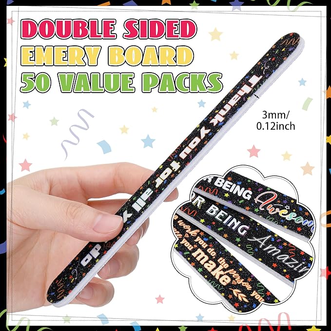50 Pack Employee Appreciation Gifts for Coworkers Volunteers Black Nail Files Bulk Staff Team Small Thank You Gifts Teacher Emery Board Spa Salon Party Favors for Employee Coworkers Supplies