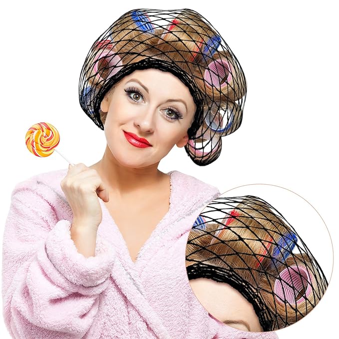 WILLBOND 8 Pcs Cotton Triangle Hair Net for Rollers, Women Mesh Hair Net Setting for Sleeping, 35 x 35 x 57 Inches, Black