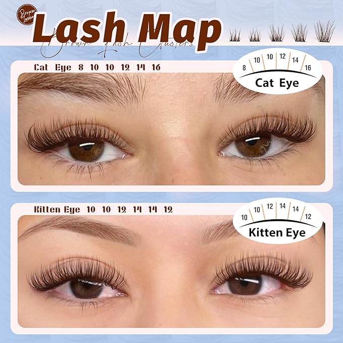 Mavphnee Brown Lash Clusters Dark Brown Eyelash Extensions Natural Cluster Lashes CC-Curly Pestañas Postizas Wispy Individual Lash Extensions 3D Lash 8-16MM Brown Eyelash Clusters 144PCS DIY at Home