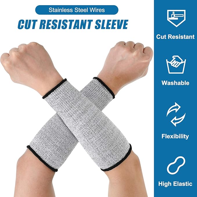 2 Pairs Cut Resistant Sleeve Arm Protection Level 5 Protection Safety Protective Sleeves Arm Protectors for Men Women(8.6 x 3.7 Inches,Black, Gray)