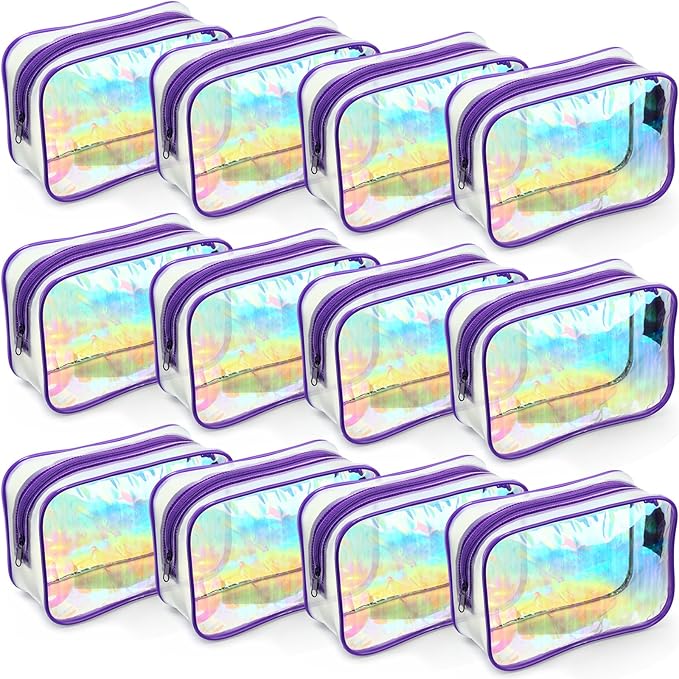 Weewooday 12 Pieces Clear Makeup Bags Cosmetic Storage Bags PVC Zipper Pouches Travel Waterproof Makeup Plastic Case for Women Organizing Toiletries Traveling Bathroom