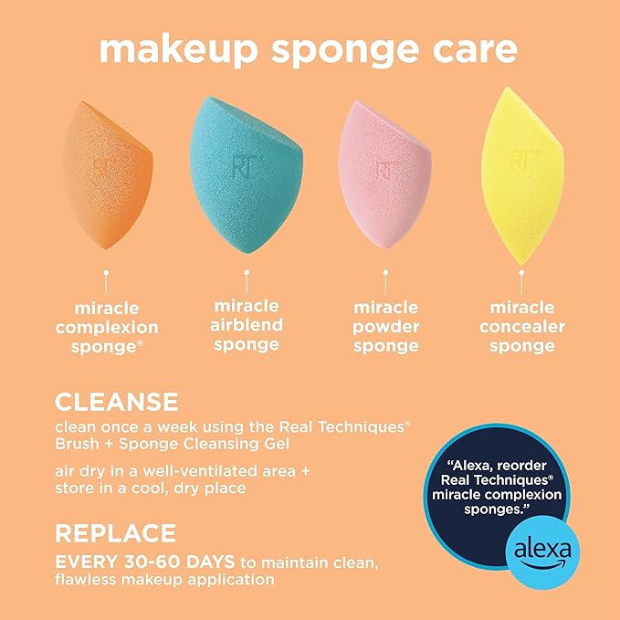 Real Techniques 5 Piece Everyday Essentials Makeup Brush Set, Includes 4 Brushes & Makeup Sponge, For Foundation, Blush, Bronzer, Contour, Eyeshadow, & Powder, Travel Gift Set, Cruelty-Free & Vegan