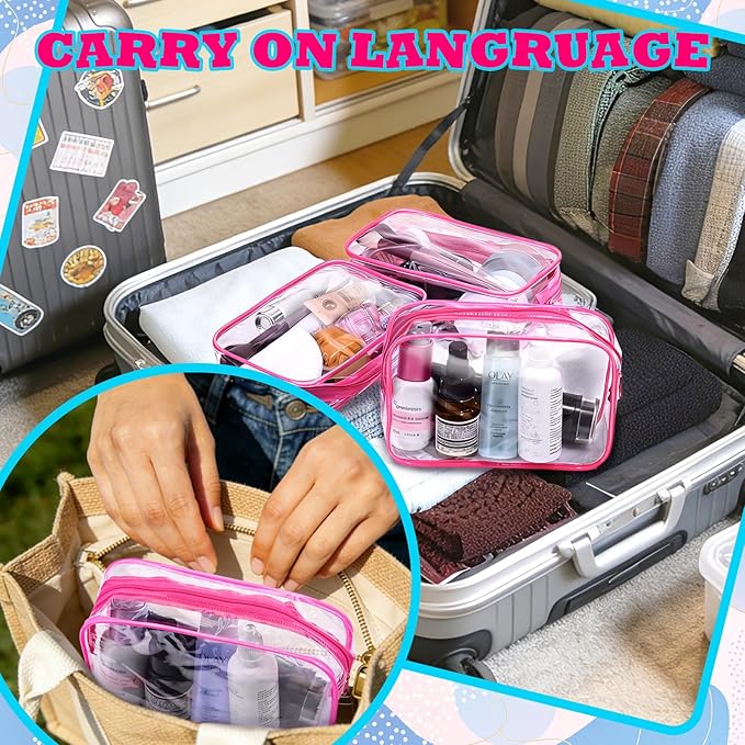 12PCS Clear Cosmetic Bag Transparent Makeup Bag for Women Men Waterproof Travel Makeup Clear Toiletry Organizer Cosmetic Storage Pouch Case with Zipper (Rose Red, Medium)