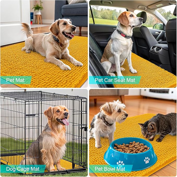 OLANLY Dog Door Mat for Muddy Paws 47x24, Absorbs Moisture and Dirt, Absorbent Non-Slip Washable Doormat, Quick Dry Chenille Mud Mat, Entry Indoor Entryway Carpet for Inside Floor, Golden Yellow
