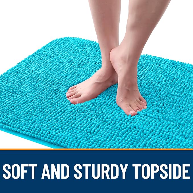 OLANLY Dog Door Mat for Muddy Paws 54x24, Absorbs Moisture and Dirt, Absorbent Non-Slip Washable Doormat, Quick Dry Chenille Mud Mat for Dogs, Entry Indoor Entryway Carpet for Inside Floor, Aqua Blue