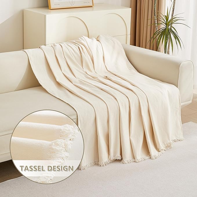 MYSKY HOME Oversized Chair Cover, Armchair Couch Cover for 1 Cushion, Washable Recliner Covers Sofa Protector with Tassel, Beige, 71"X91"