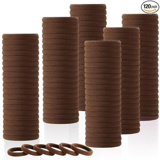 LuSeren 120 Pcs No Damage Hair Ties for Thick Hair, Large Soft Seamless Nylon Hair Elastics for Women, Ponytail Holders, Hair Accessories – brown