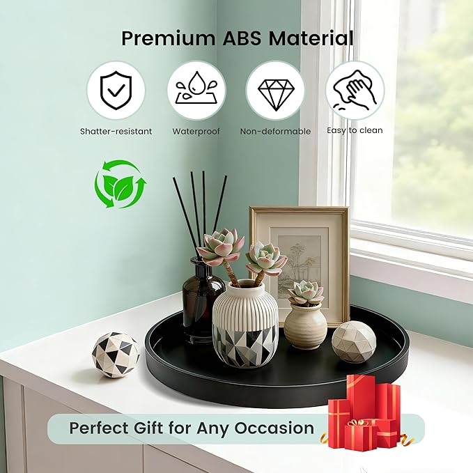 1 Pack 13.5" Bathroom and Vanity Tray, ABS Bathroom Counter Organizer， Coffee Table Decor for Perfume, Candles, Keys &More. Kitchen Countertop Organizer, Decorative Tray Soap Holder, Black