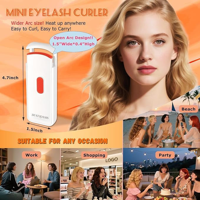 Heated Eyelash Curler - Heated Lash Curler - 24H Long Lasting Electric Eyelash Curler Wide Open Dual-Arc Design - Type-C Rechargeable Mini Lash Curler Natural Curve for Women - Ivory White