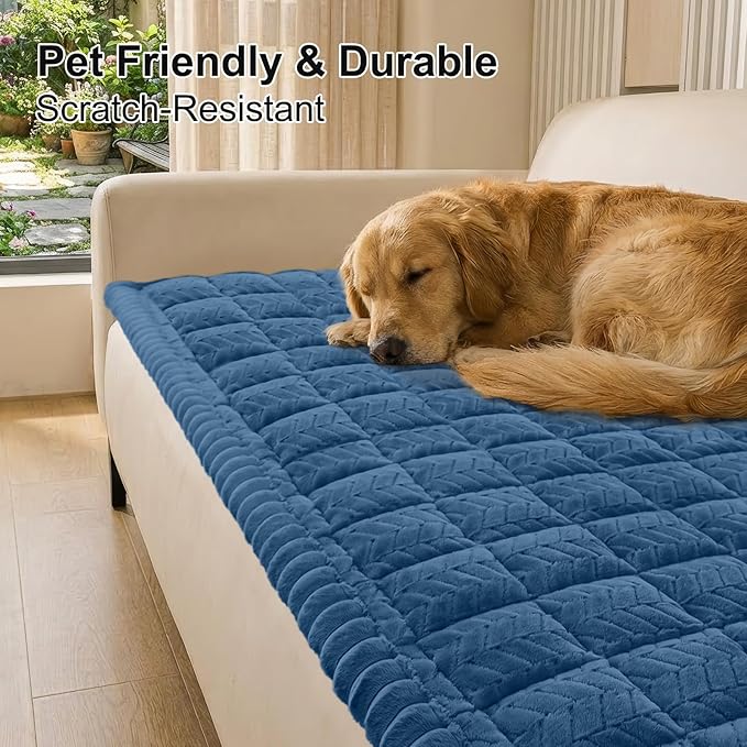 Smiry Non Slip Couch Covers for Dogs, Fuzzy Pet Couch Covers for 2-3 Cushion Sofa Pet Friendly, Soft Sofa Slipcovers Cushion Furniture Protector Washable (Navy Blue, 27.6" x 59")