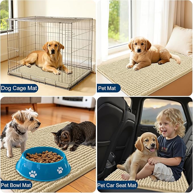 OLANLY Dog Door Mat for Muddy Paws 24x16, Ultra Absorbent Chenille Mud Doormat, Non-Slip Washable and Dirt Trapping Doormat for Indoor Entryway, Quick-Dry Indoor Pet Bed Mats for Dogs, Sand